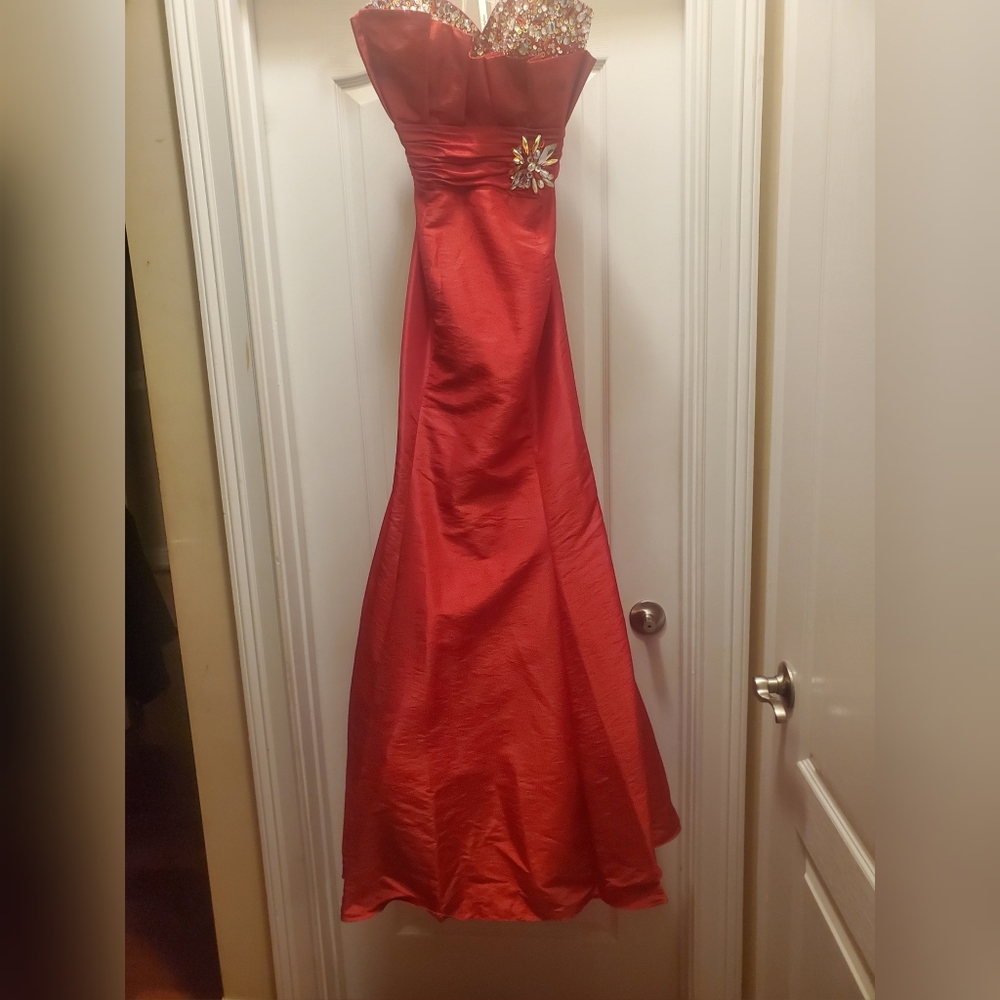 Party Time Red strapless Pageant or Prom Dress with sequins size 12